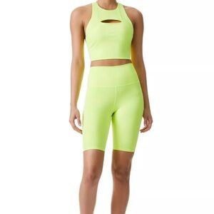 SET:2 items.Aaron Cut Out Tank Size S Neon Keylime&High Waist Biker Short S size